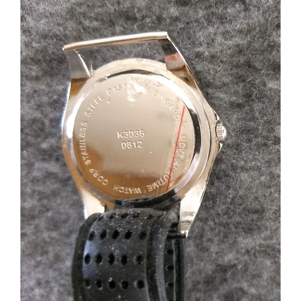 Accutime Embellished Bezel Watch Stainless Steel Case 3 SubDials Black Strap NEW